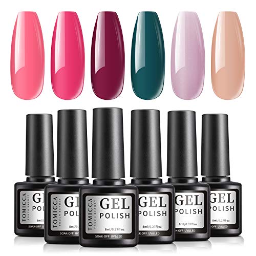 TOMICCA Gel Nail Polish Set, Pink Red Green, 6 Spring Summer Color Gel, Soak Off Gel Polish Starter Kit, UV LED Gel Manicure for Home & Salon, No Chip, Non Toxic - 6 × 8ml