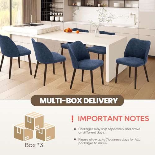 Image of Wooden Dining Chairs Set of 6, Upholstered Kitchen Dining Room Chair, Modern Farmhouse Dinner Chair for Restaurant & Cafe, Blue