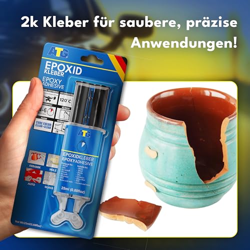 ATG® Epoxidharz Kleber - Professioneller 2k-Kleber Kunststoff Glas Metall - Hochfestester & transparenter zwei Komponentenkleber extra stark & vielseitig - Epoxidkleber schnellhärtend & dauerhaft