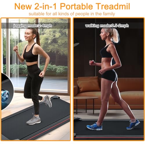 Walking Pad, 2.25HP Under Desk Treadmill for Home Office, 2 in 1 Treadmill for Walking Jogging and Running, 300 Lbs Capacity Portable Treadmill with Remote Control & LED Display