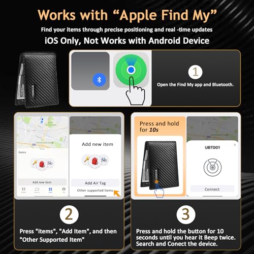 1Pc GPS Wallet Tracker Card Work For Apple Find My (Ios Only) App, Tracker Wallet GPS With Money Clip Card Men Wallet For Apple Air tags Christmas Man Gift (Carbon Black)4