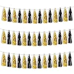 BEISHIDA 3 Packs Black Gold Metallic Foil Fringe Tassel Garland, Tassels Banner Streamers for New Year Graduation Birthday Wedding Engagement Bridal/Baby Shower Christmas Holiday Party Decoration