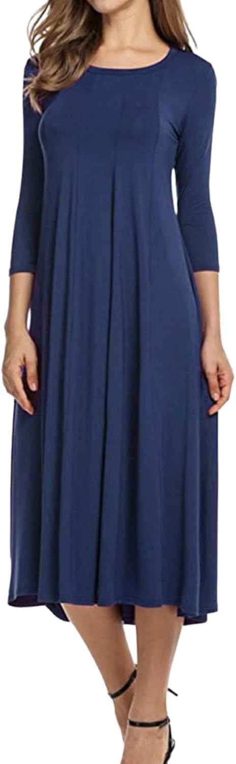 Womens Long Sleeve Dress 2025 Fall and Winter Casual Flowing A Line Solid Color Hem Long Dresses