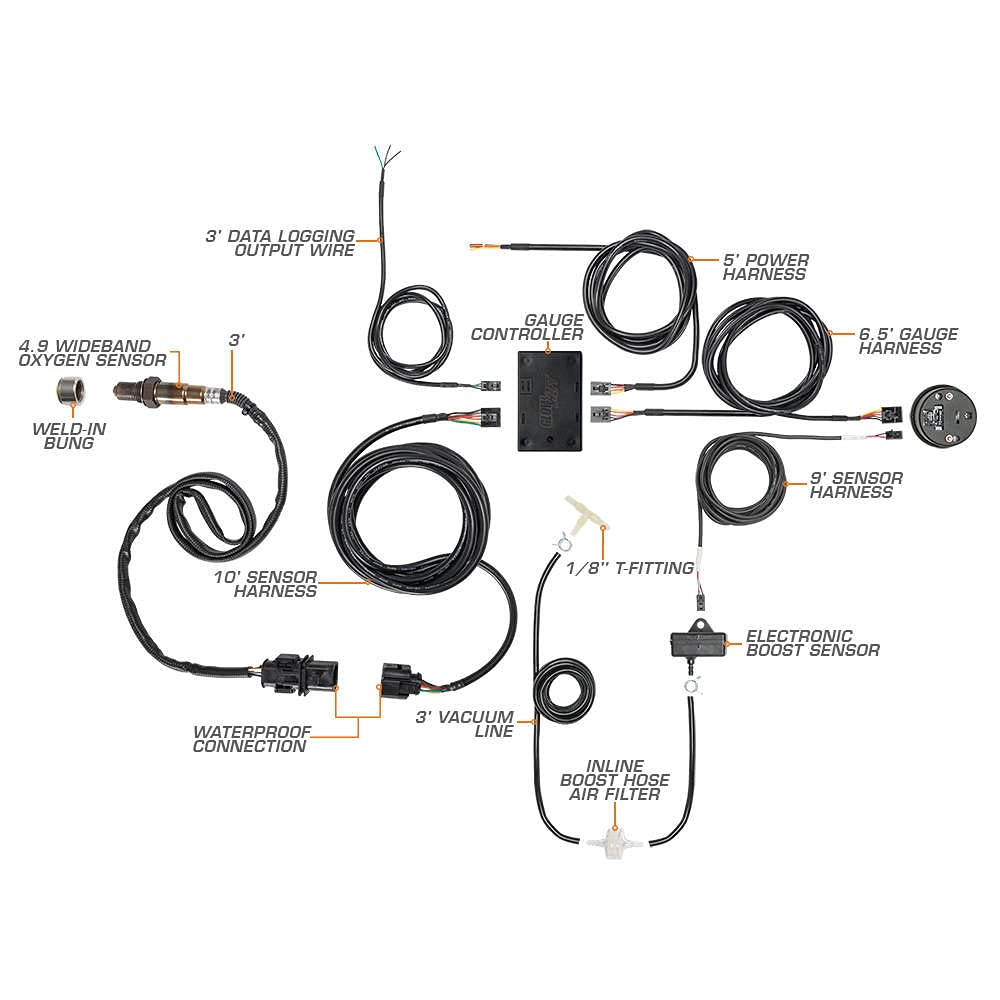 GlowShift 10 Color Digital Dual Boost & Wideband Air/Fuel Ratio AFR Gauge Kit - Includes Electronic Sensors, Data Logging Output, Weld-in Bungs & Wiring - Multi-Color LED Display - 2-1/16" (52mm)