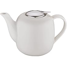 Kuchenprofi London Ceramic Teapot with Stainless Steel Infuser, White, 8 Cup