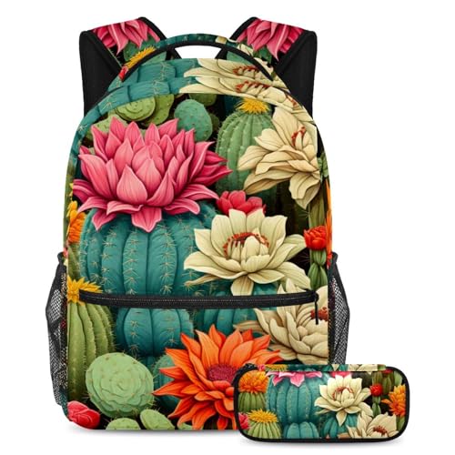 Cartable scolaire grand format motif floral et trousse à crayons pour ado