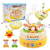 Morofme Pop Up Spiel, Ente Spielzeug mit Musik Drehscheibe, kleine Enten Fische Angeln Spiel Netzbeutel Set,Angelspiel ab 3 Jahre, Brettspiel Board Game Montessori Skills Schulung Geschenk