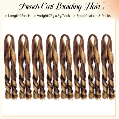 French Curly Braiding Hair 16 Inch Curly Braiding Hair 8 Packs Bouncy Loose Wavy Hair Extensions 75g/Pack Short Synthetic French Curl Crochet Hair for Black Women (16 Inch,8 Packs,27/33) — view 4