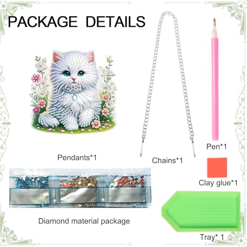 Image of White Cat Diamond Painting Hanging Kit, 5D DIY Acrylic Diamond Art Pendant with Special Shaped Rhinestones, Stained Glass Style Wall, Door or Window Decoration, Handmade Craft Gift for Adults