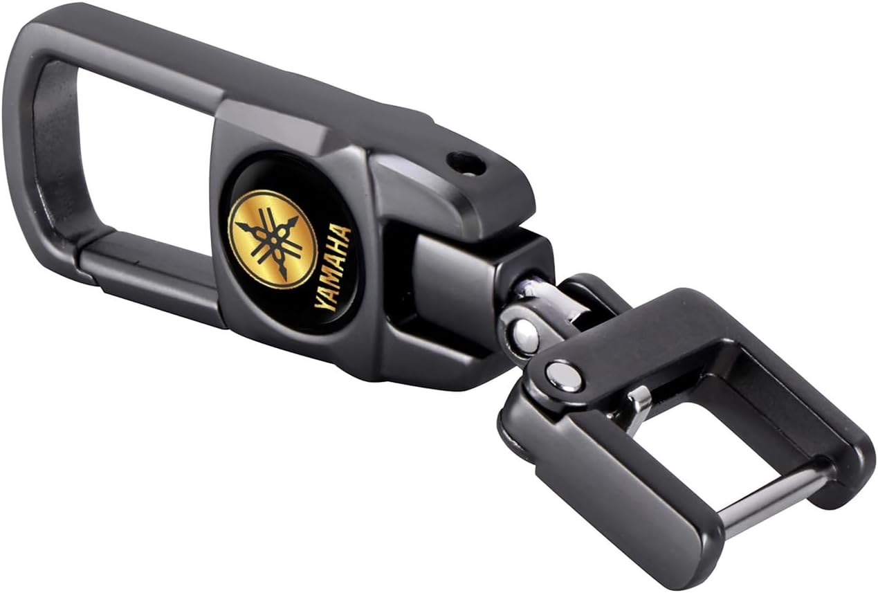 Heavy Duty Metal Bike Keychain Compatible for Yamaha Bikes | 360° Rotating Spring Lock Key Accessories with Yamaha | Durable Rust-Free Gun Metal Black Key Holder