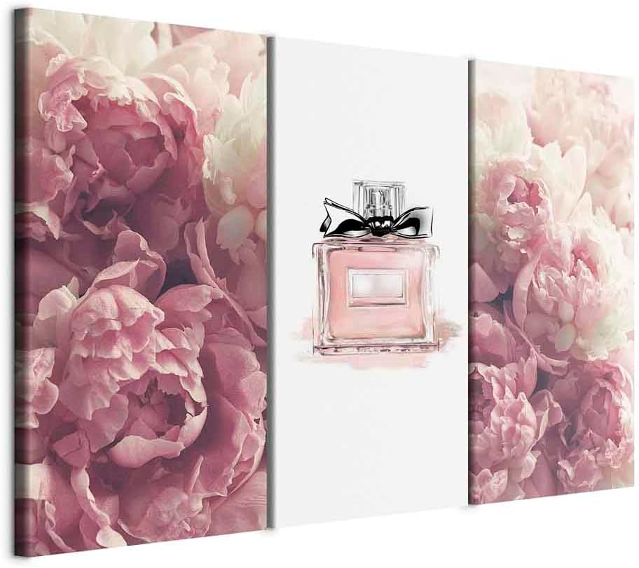 artgeist Acoustic Canvas Wall Art Flower 47x31 in - 3pcs Picture with Acoustic Foam Sound Print Artwork Room Acoustics Soundproofing Peony Nature Perfume Bottle rosa White Abstract b-C-0810-b-e
