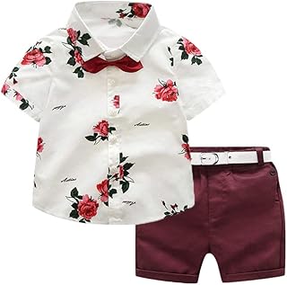 OYSOHE BK Baby,Clothing,Baby Boys 0-24m,Outfits & Clothing Sets OYSOHE BK 2Pcs Suits Toddler Baby Boy Pants and Tops Outfit Set Lapel Tops Gentleman Suit Rose Printing Bow Tie T-Shirt Shorts Pants Outfit Sets