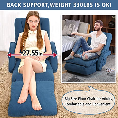 Floguor Foldable Lazy Sofa Bed 14-Position Adjustable Comfy Floor Chair Chaise Lounge With Armrests And Pillow With Gaming Recliner For Adults With Foot Rest Futon Sofa Ql8802-Bl #TOP5