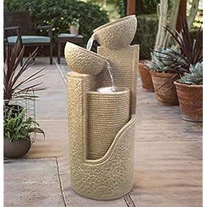 Zonnefontein op zonne-energie, Dubai, tuinfontein, cascade, complete set voor tuin en terras, dag en nacht