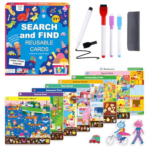 Hulupiggy Search and Find Educational Game for Kids 3, 4, 5, 6 Year Olds - Reusable Preschool Learning Activities, Art & Craft Toys | Builds Vocabulary, Gifts for Toddlers, Girls and Boys