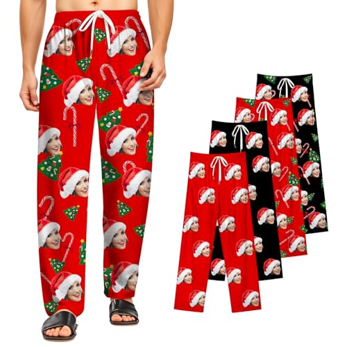 Personalized Christmas Mens Pajama Pants with Photo Custom Xmas Pajama Pants Bottoms Sleepwear Gifts for Men Women Wife