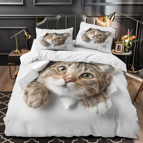 Housse de Couette Chat 3D Microfibre Douce 135x200cm - 4