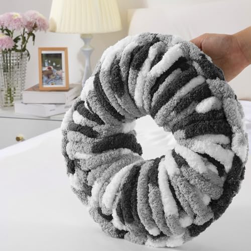 Image of MABOZOO Tie Dye Chunky Yarn for Crocheting 8 Pack,White Fluffy Jumbo Chenille Yarn,Soft Plush Yarn Bulky,Giant Thick Fuzzy Yarn for Hand Knitting or Arm Knitting (29 yds,8 oz Each Skein)