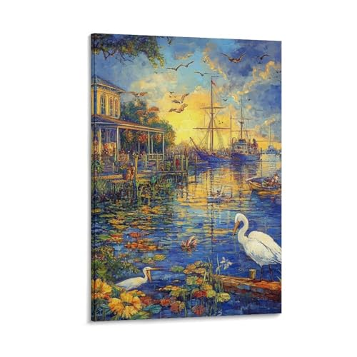 Tableau Canal d'Amsterdam déco salon et chambre moderne en impression sur toile 30x45cm