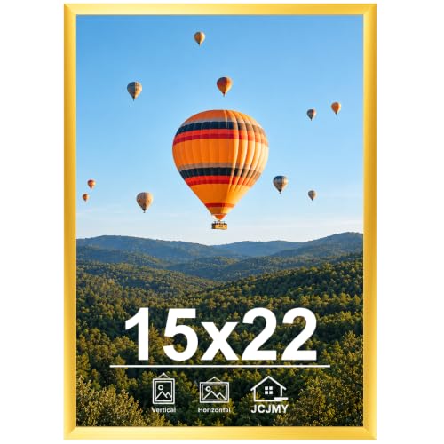 JCJMY 15x22 Picture Frame Gold for Poster Photo Picture, Horizontal and Vertical Formats for Wall Hanging, 15 x 22 inch Wall Gallery Poster Frame for 15 by 22 Photos Posters, Gold
