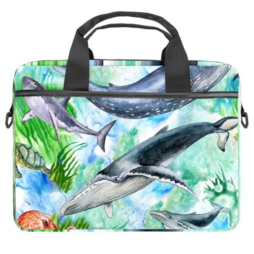 Maletín bandolera para laptop multicolor de 14.5 pulgadas con pulpo y tortuga marina