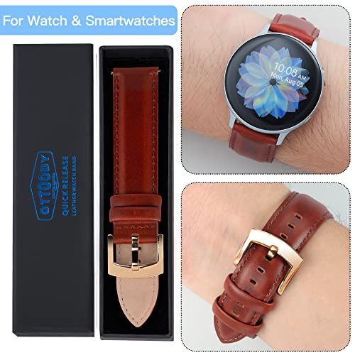 Image of OTTOODY Leather Watch Bands Quick Release, Elegant Top Grain Leather Watch Straps for Men & Women, Choice of Color & Width - 18mm, 19mm, 20mm, 21mm or 22mm Wristbands Bracelet for Watch & Smartwatch