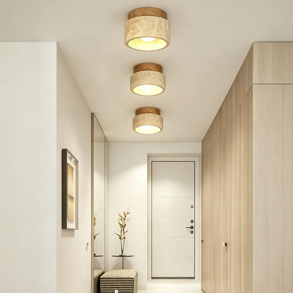 Mała Lampa Sufitowa Z Naturalnego Żółtego Trawertynu Lampa Sufitowa W Nowoczesnym Stylu Wabi-sabi Oświetlenie Sufitowe Do Korytarza I Przedpokoju Nadaje Się Do Sypialni Salonu Kuchni Balkonu