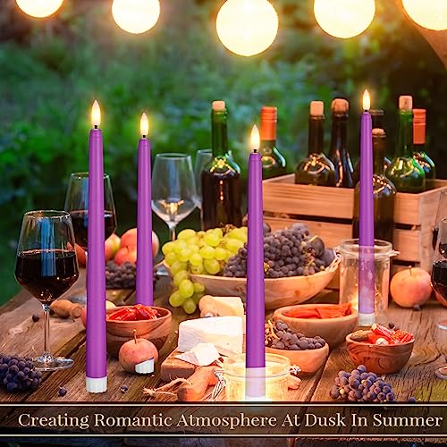 Image of Macarrie 24 Packs Flameless Taper Candles Battery Operated Fake 11 Inch Long Candle Light LED Flameless Candlesticks Flickering Tapered for Wedding, Halloween, Christmas(Purple)