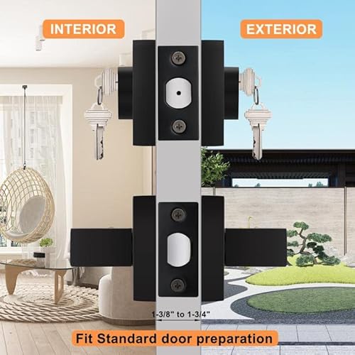 Probrico Flat Black Passage Door Lever With Double Cylinder Deadbolt Combo Keyed Alike, Modern Square Lock Set Handleset,Exterior Door Handle And Deadbolts Set,Exterior Door Lever Passage 2 Pack #TOP4