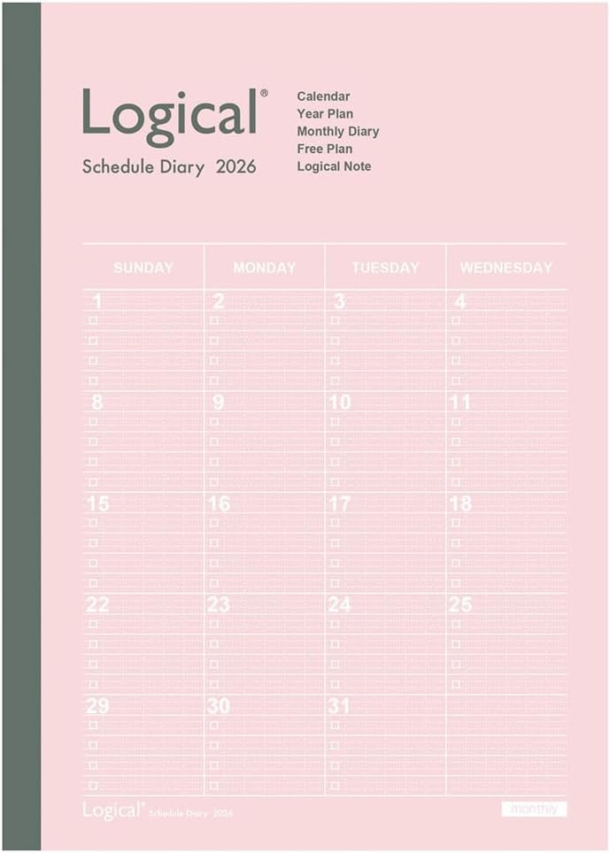 Nakabayashi Logical Diary 2026 Monthly Note Type A/A5/Pink NS-A502-26AP