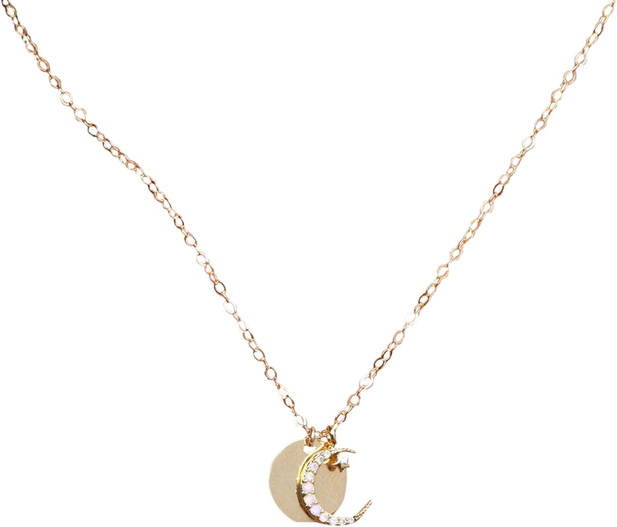 Dainty Sun, Opal Moon and Star Necklace, Delicate Tiny Charm Necklace, Layering Necklace, Minimalist Jewelry Gift for Her, Moon Necklace