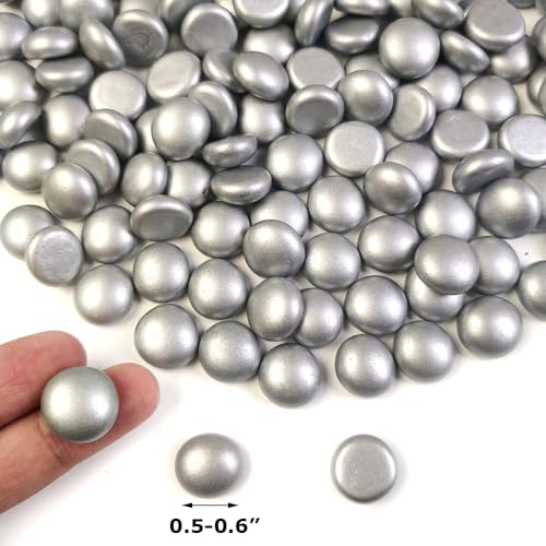 Image of HappyFiller 170 Pcs 0.6 inch Mini Silver Glass Gems Decorative Flat Marbles | Vase Fillers,Wedding Party Table Centerpieces,Candle Holder Pebble Stones,Arts Crafts,1 LB