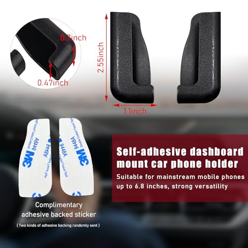 Dickno 2 PCS Multifunctional Mobile Phone Bracket, Adjustable Width Car Dashboard Phone Holder, Self Adhesive Auto Cell Phone Mount, Universal Vehicle Phone Holder for All Phones (Black) - Thumbnail 2