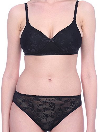 Image of Bralux Bra Panty Set for Women, Lace Non-Wired Padded Bridal Full Coverage Bra- Cherry