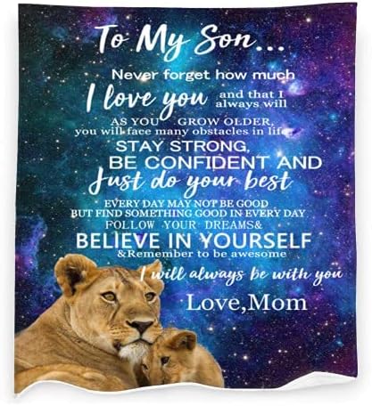 Manta con texto en inglés "To My Son from Mom", ligera, suave, de franela de león, de 50 x 40 pulgadas