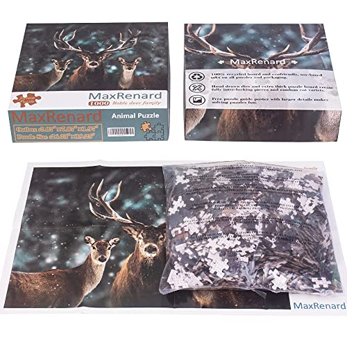MaxRenard Noble Deer Family Puzzle para Adultos 1000 piezas con obra de arte de ciervos en la nieve, poster de 49 x 27 cm y tamaño armado de 68 x 49 cm miniatura 5