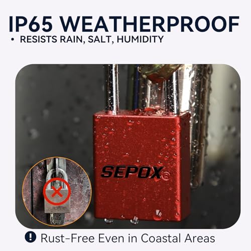 Image of SEPOX 4-Pack Heavy Duty Anti-Rust Padlocks - 1-1 /2 inch Aluminum Body | Lightweight spark-proof aluminum body. 1 inch Long Shackle fits thick gates. 6 keys. Red high-sec. For lockout, fence /storage