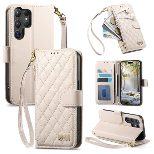 Étui Samsung Galaxy S26 Edge cuir blanc housse rabat avec porte-carte zippé