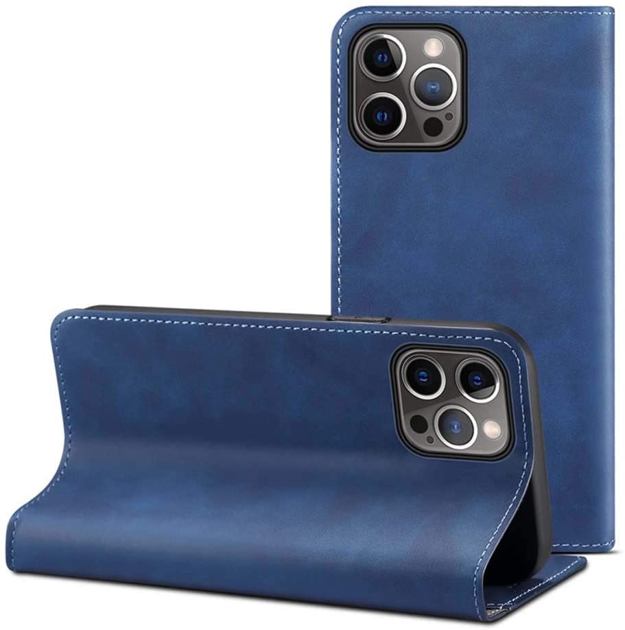 Étui de téléphone à rabat pour iPhone 12 Pro Max GUMMMY en cuir bleu avec porte-cartes
