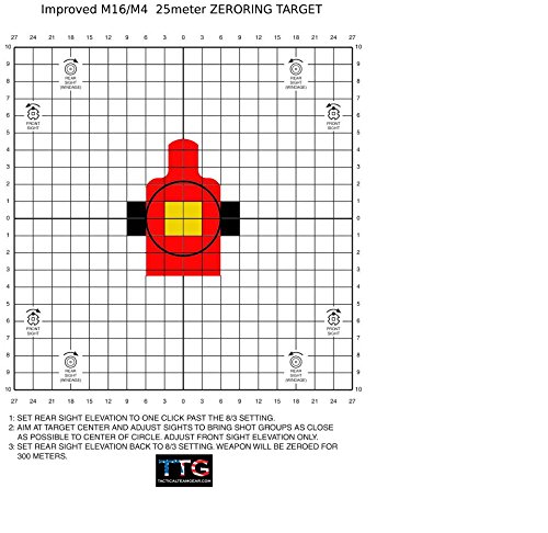 Improved M4 AR15 M16A2 25 Meter Zeroing Targets (Red w/Yellow Center, 25 Pack)