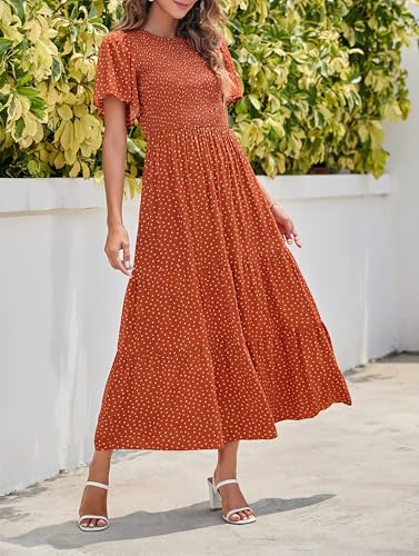 Image of ZESICA Women's 2026 Summer Boho Floral Maxi Dresses Casual Short Flutter Sleeve Smocked Tiered Flowy Dress
