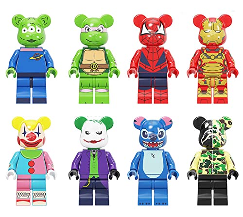 Blocs Construction Figurines D'action Jouets,8 Pièces Minifigures Calendrier L'avent Ours Dessin Animé Collection,Fête Cadeaux D'anniversaire Gâteau Pâques Compatible Lego Cover