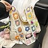 Sac fourre-tout en crochet pour femme, sac à bandoulière bohème avec motif floral, mignon (sac à main d'été, sac à main bohème, sac fourre-tout de plage, crochet, beige, Taille unique #1