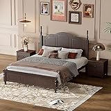 Harper & Bright Designs Bedroom Furniture Sets Bed with 2 Nightstands, Wooden Full Size Platform Bed Frame with Retro Design 3 Piece Room Sets, Easy to Assemble (Walnut)