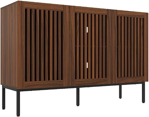 Walnut Sideboard with 3 Slatted Doors & Adjustable Shelves