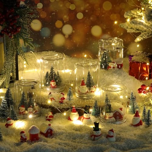 Cinnvoice 24 Sets Christmas Plastic Snow Globe Kit Clear Globe Miniature Santa Claus Snowman House Christmas Tree Pack Artificial Snow for DIY Crafts Xmas Home Decoration (Snowman) by Cinnvoice - Used condition - Image 2