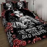 GEEMBI Quilt Bedding Set-Skull Girl. Good Girl with Bad Habits Quilt Bed Set THB2552QS, Queen Size...