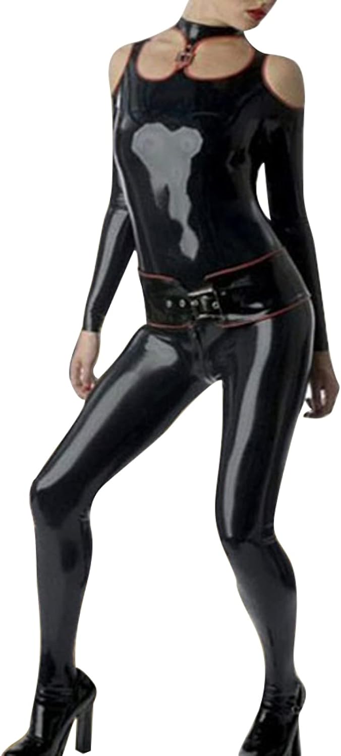 Amazon.co.jp: ラテックスラバースーツキャットスーツブラックセクシー