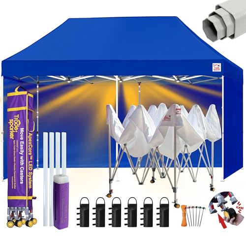 Image of Tradesparker 10x20 Pop Up Tent with Sidewalls,Commercial Movable Canopy ApexCore LED & Rugged Casters-Instant Easy Setup Shelter Canopies,Weight Bags&Stakes for Outdoor Events(Blue)