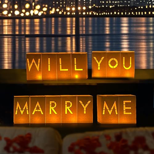 Image of Will You Marry Me Sign -Will You Marry Me Proposals Decorations Marry Me Light Up Letters with LED Lights and Roses, Luminary Paper Bags Proposals, Valentines Day Decorations